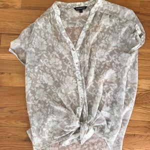Express beige flower button up blouse
